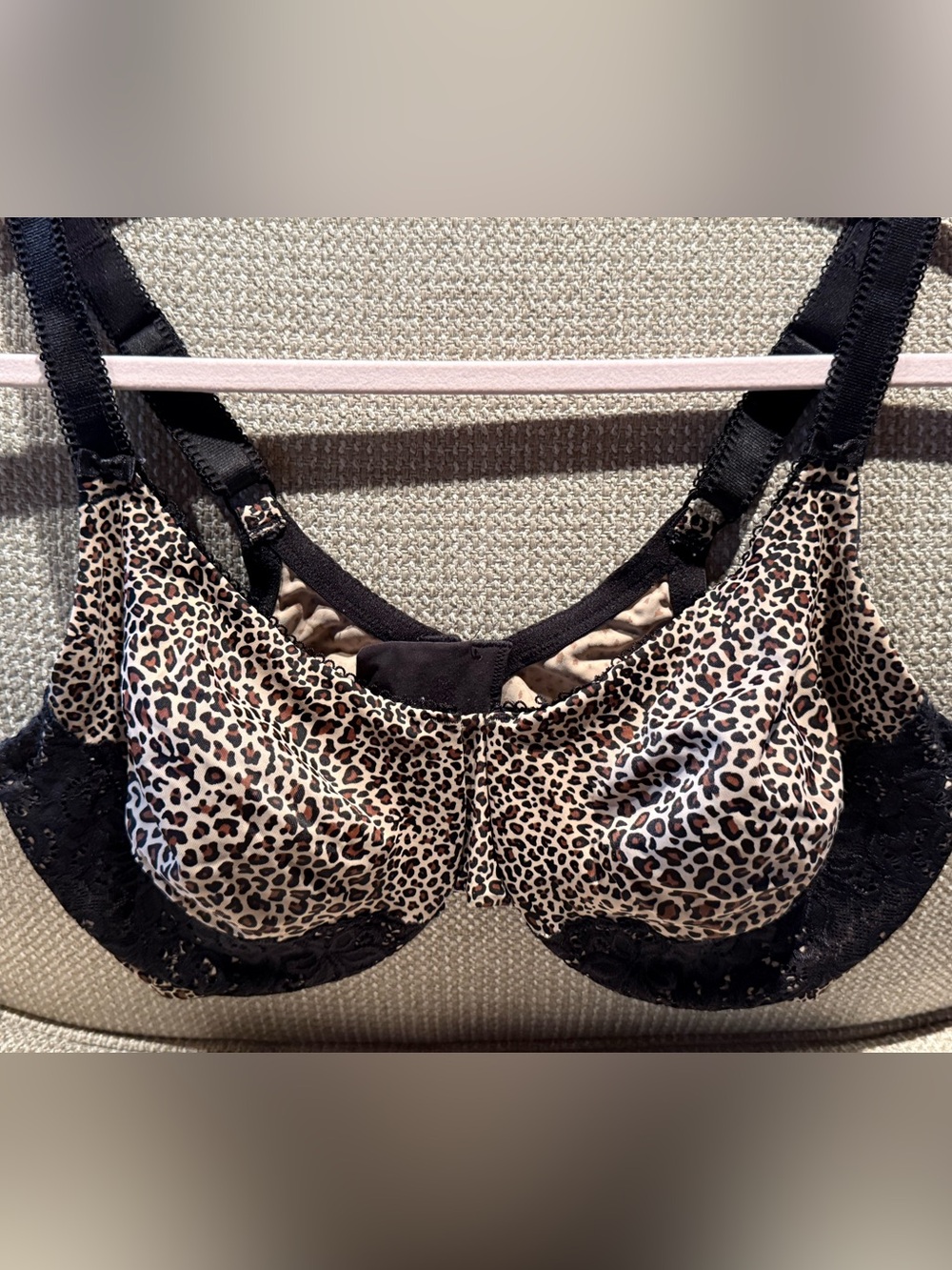 Olga Sz 40DD Sexy Mob Wife Vamp Leopard Print & Lace Underwire Bra - Black & Tan